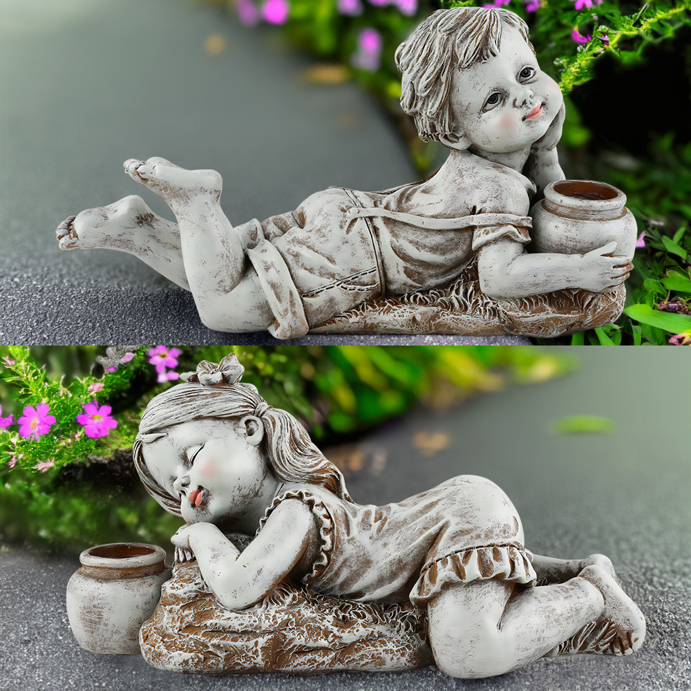 New Products Solar Reclining Posture Cute Boys and Girls Coil Lamp Ornaments Home Courtyard Lawn Landscape Decoration