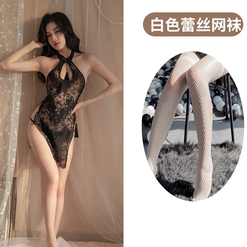 검정 + 흰색 망사 스타킹