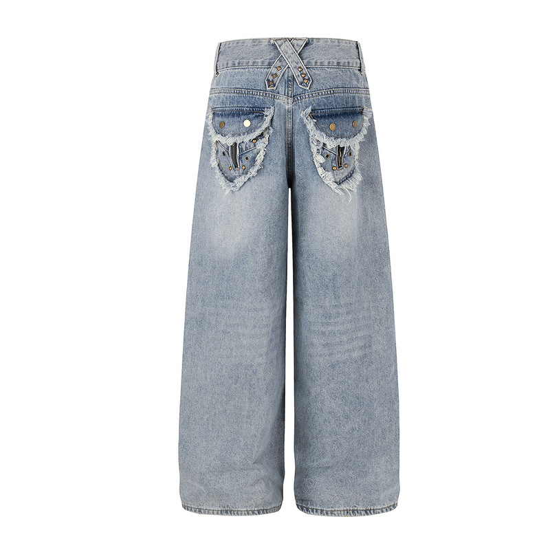 Jia Yi Ku 2026 New American High Street Ro Style Heavy Washed Workwear Personality Jeans Loose Wide-Leg Pants