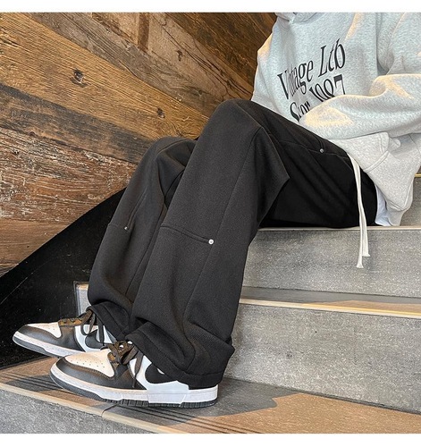 American Street High-Waist Wide-Leg Harajuku Pants for Men and Women Spring and Autumn Straight Leg Casual Work Pants with Trendy Button Design