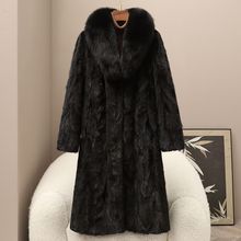 工厂现货2025年秋冬新款过膝长款裘皮外套海宁名媛风女式拼貂大衣