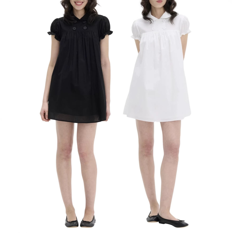 Veryrareme Lyocell Linen Doll Collar Puff Sleeve Mini Dress (with Underpants)