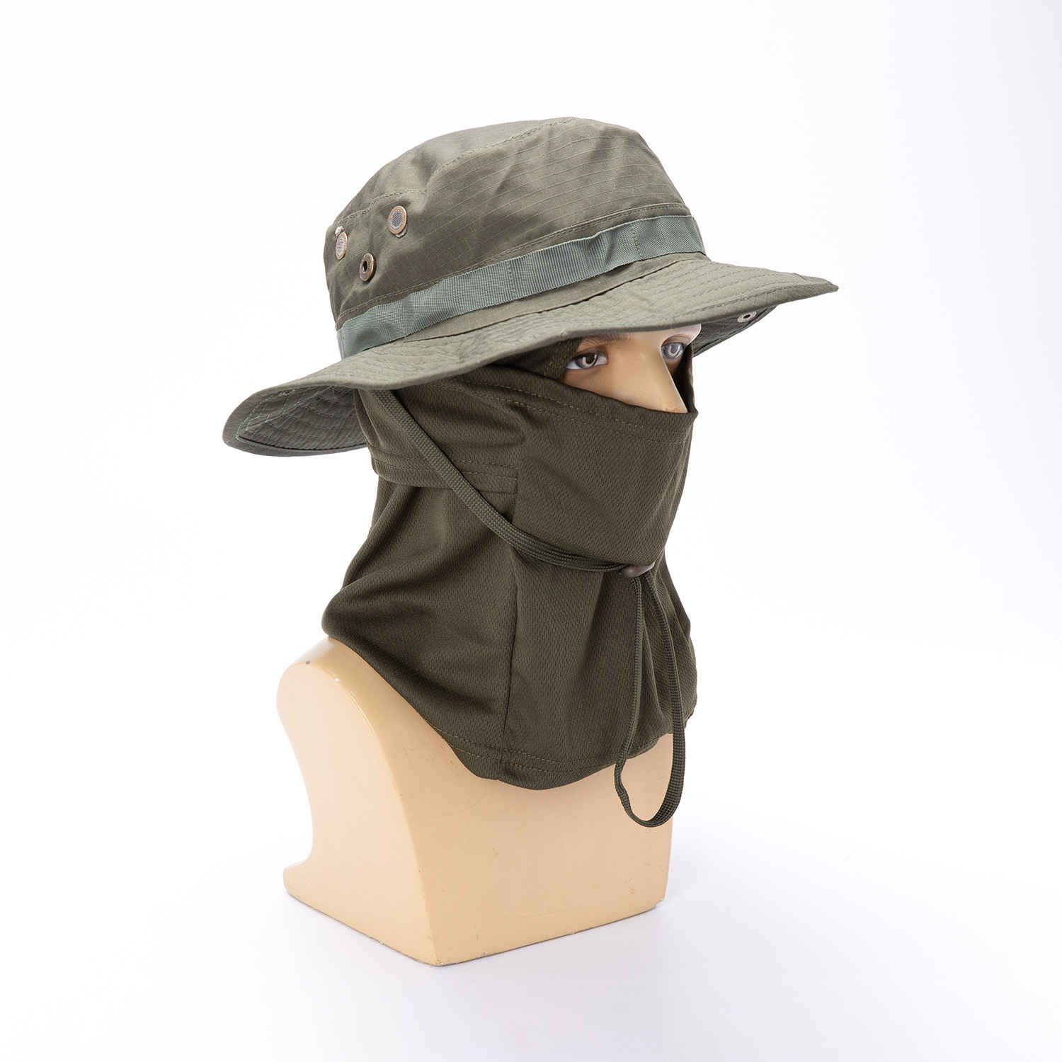 Sombrero de borde redondo de camuflaje transfronterizo Sombra de sol al aire libre Tácticas Funda de sombrero Benny Tapa de ley Balafak Máscara de pesca