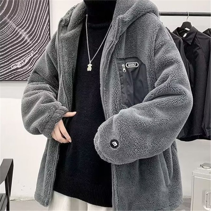 후드 양고기 양털 코트 가을과 겨울 트렌디 브랜드 기모 코튼 패딩 재킷 남성과 여성 커플의 캐주얼 한 따뜻한 코튼 패딩 재킷 어퍼 옷