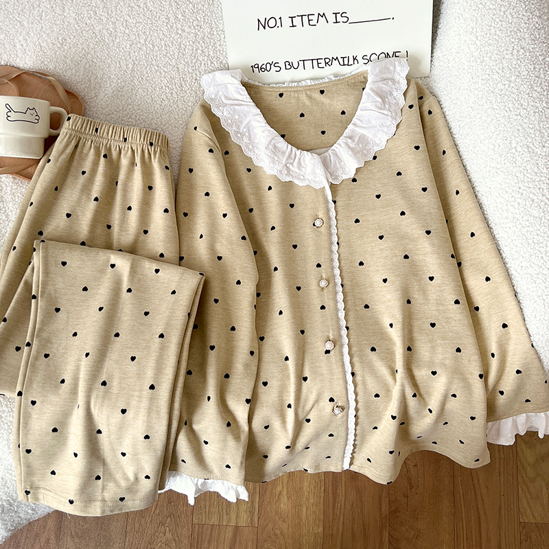 Korean Style New Pajamas for Women in Autumn and Winter, High-End Cashmere Thickened Sweet Girly Home Wear with Small Hearts for Spring and Autumn Korean Style New Pajamas for Women in Autumn and Winter, High-End Cashmere Thickened Sweet Girly Home Wear with Small Hearts for Spring and Autumn