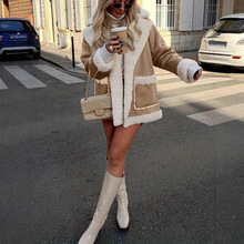 新款跨境亚马逊跨境时尚翻领毛绒夹克冬季保暖休闲外套长袖