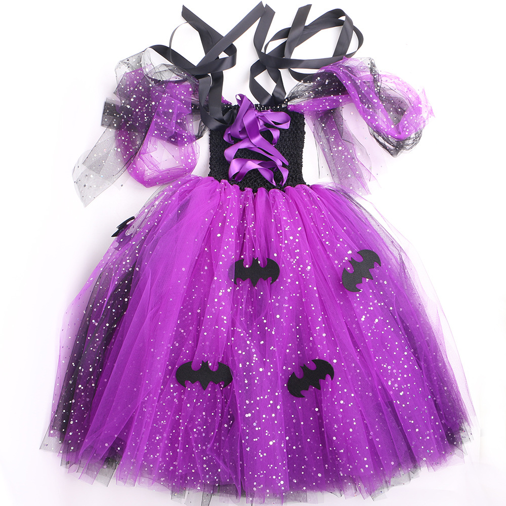 Baby Girls' Clothing long dress for girls sequined mesh tulle skirt bat witch role play_voghion.com