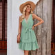 Summer new women's clothing 2024 fashionable fresh style solid color V-neck sleeveless lace waist-tight Amazon dress