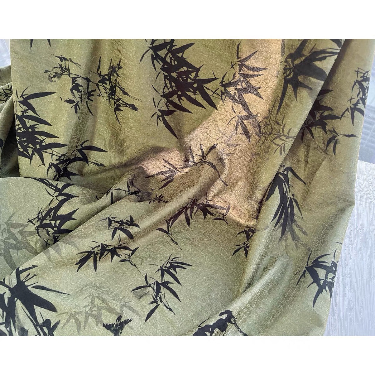 2024新款绿色竹纹竹叶印花新中式时装汉服旗袍连衣裙服装设计师面-阿里巴巴