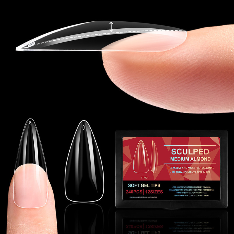 High-End Arched Pre-Made Nail Tips for European and American Markets, Thick Almond-Shaped Seamless False Nails, Coffin Nails, Exclusively for Cross-Border Sales