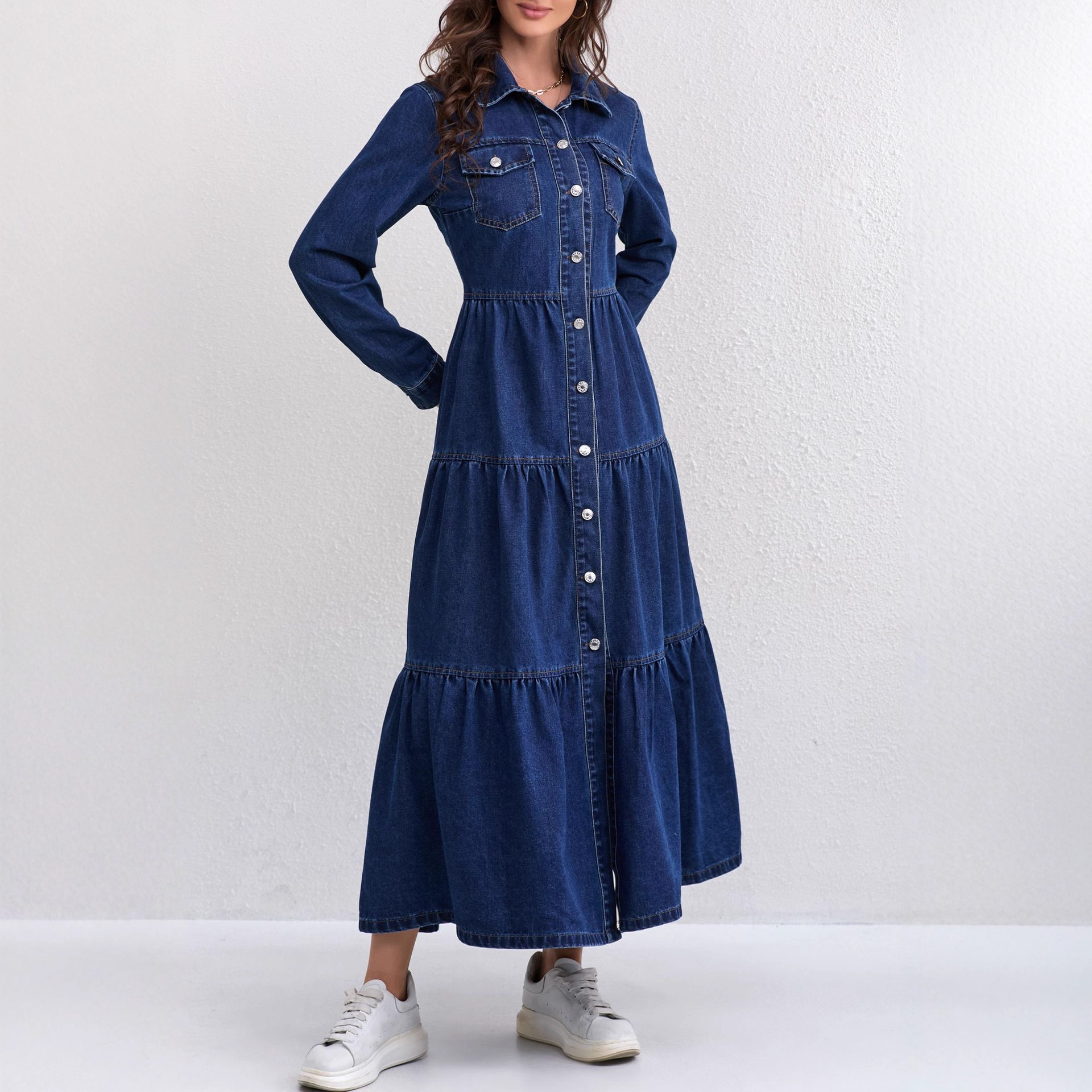 Solid blue elegant long-sleeve