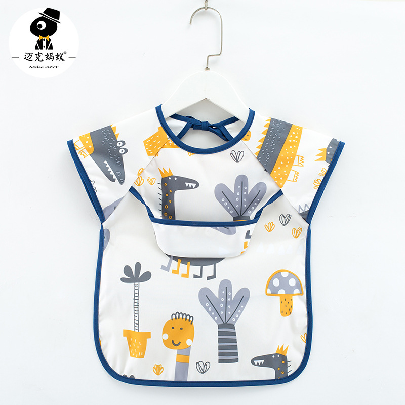 Mono para niños impermeable de manga larga anti-vestirse bebé comiendo ropa delantal bebé mono de bebé babero ropa de protección