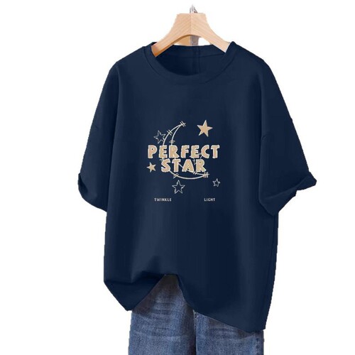 High-quality 100% pure cotton 2025 summer loose and versatile women's short-sleeve t-shirts with stylish round neck half-sleeves