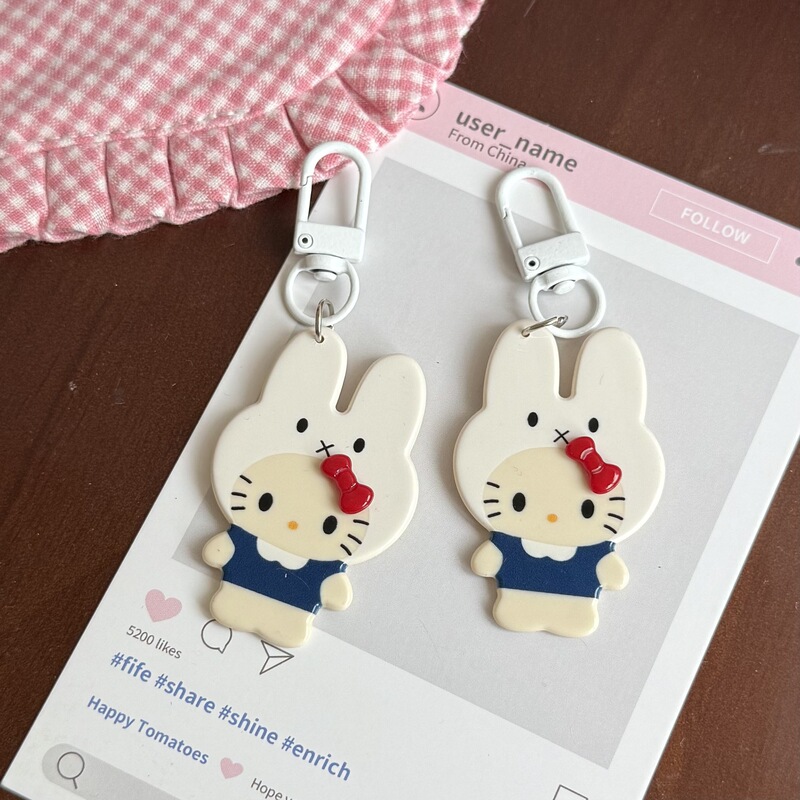 Cute Cartoon Rabbit Kt Cat Acrylic Keychain Vintage Cat Backpack Pendant Gift Accessory for Best Friends and Couples