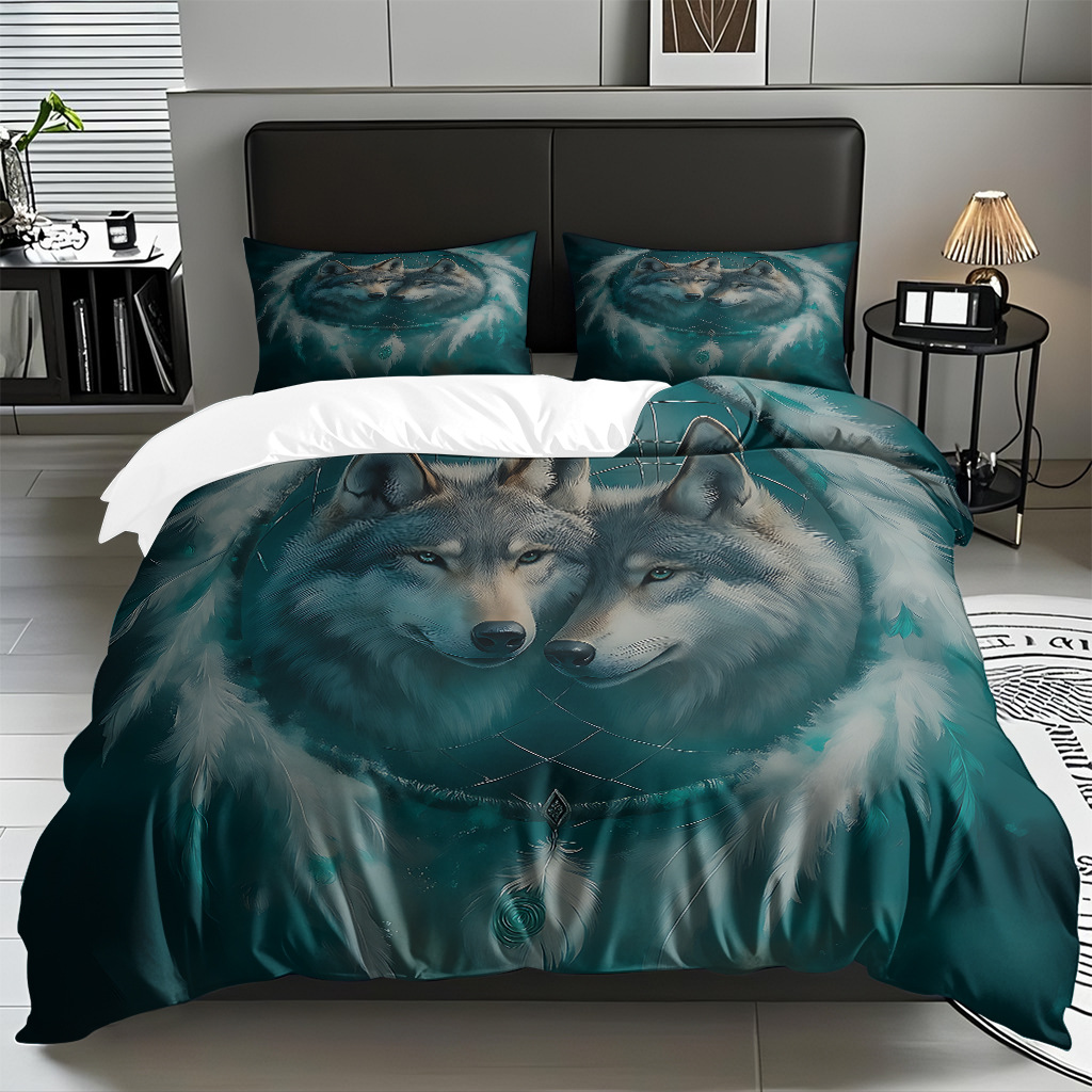 Impresión digital de patrón de lobo abrasivo conjunto de edredón suave transfronterizo pro-piel TEMU JIT venta directa de fábrica preferida