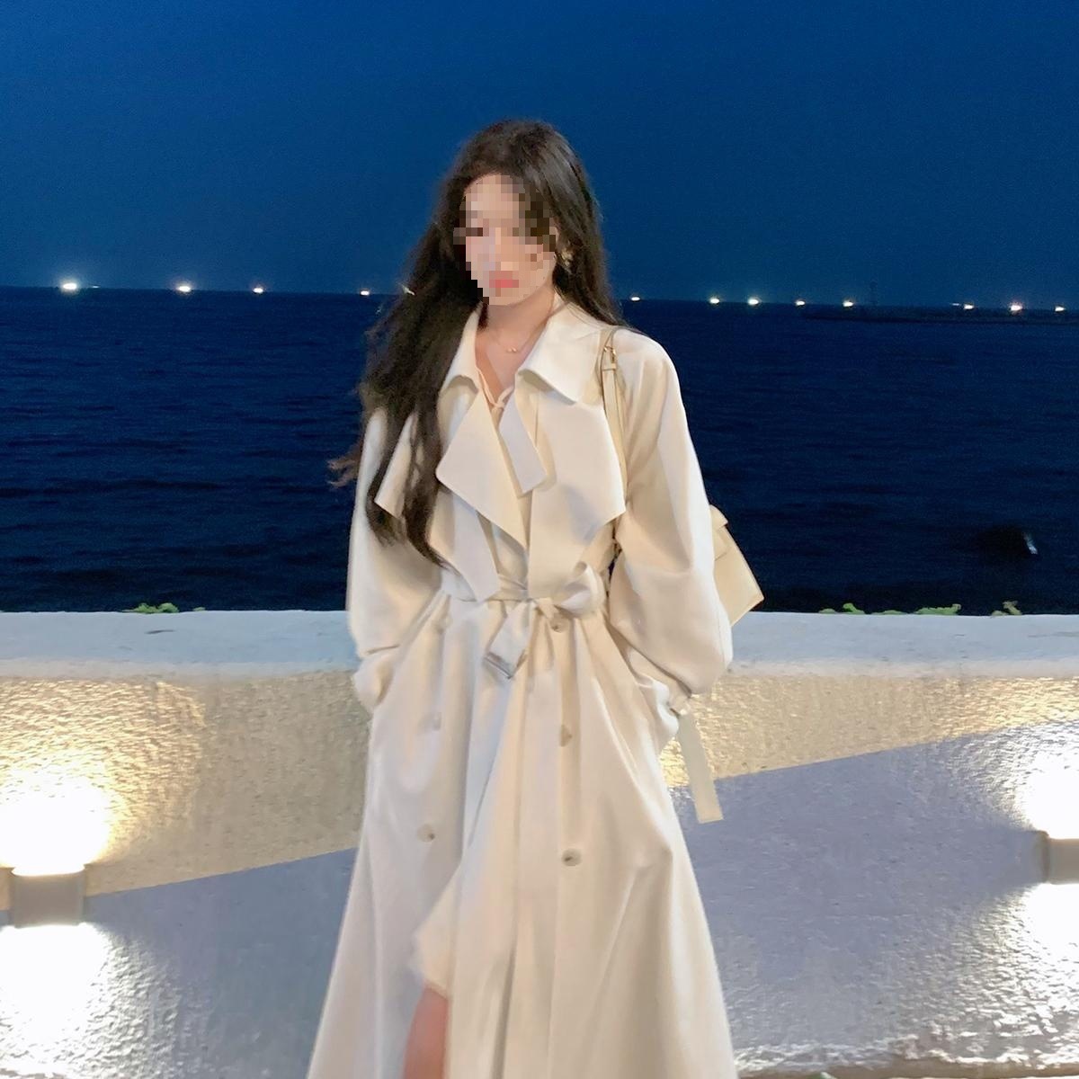 ng2510292 Spring New Style White Trench For Women, Mid-length, Elegant, Waist-cinching, Drapey, British Casual Coat_ecoleips.com