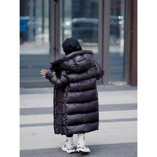 Boys and Girls Black Gold Long Goose Down Jacket for Children Thickened Mid-length Winter Over-the-knee Jacket for Middle-aged Children
