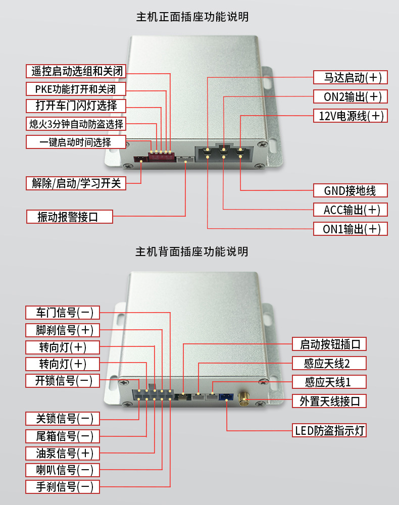 U8 Aluminum Alloy Series: Aluminum Alloy Mobile Phone Control One-Touch Start Keyless Entry 12V Universal Remote Control