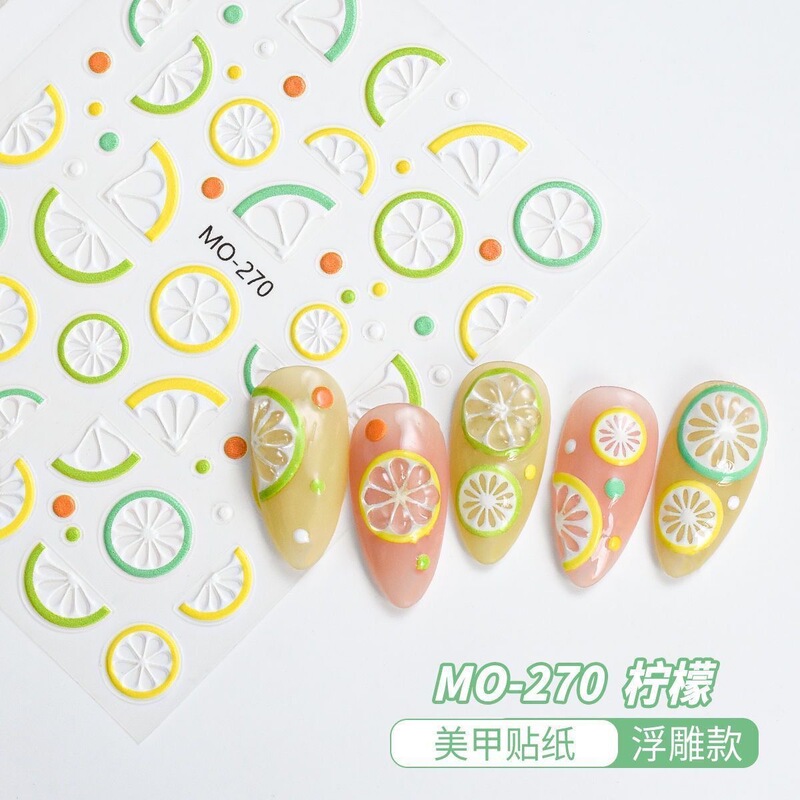 New Summer Fruit Lemon Nail Art Stickers Embossed Cool Lemon Fresh Simple Waterproof Nail Stickers