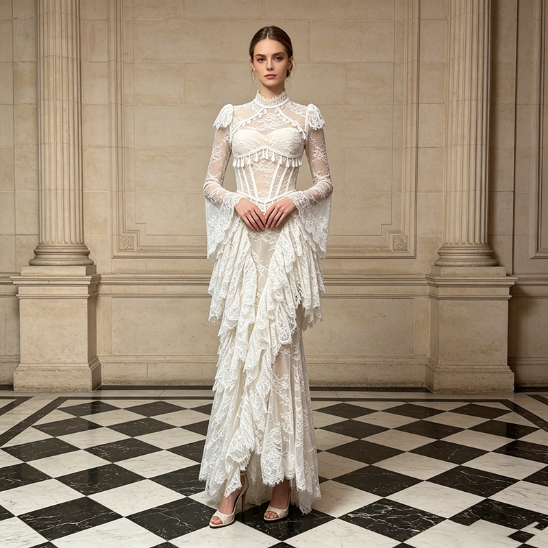 European and American Cross-Border Evening Dress 2026 Autumn New Lace High-End Flared Sleeve Slim-Fit Dress for Women European and American Cross-Border Evening Dress 2026 Autumn New Lace High-End Flared Sleeve Slim-Fit Dress for Women