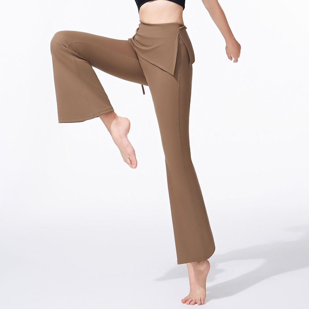 Pantalones de ropa de yoga nude estilo de primavera y verano para mujer con falda, cintura alta ajustada, cadera, estiramiento, ropa deportiva de secado rápido, pantalones