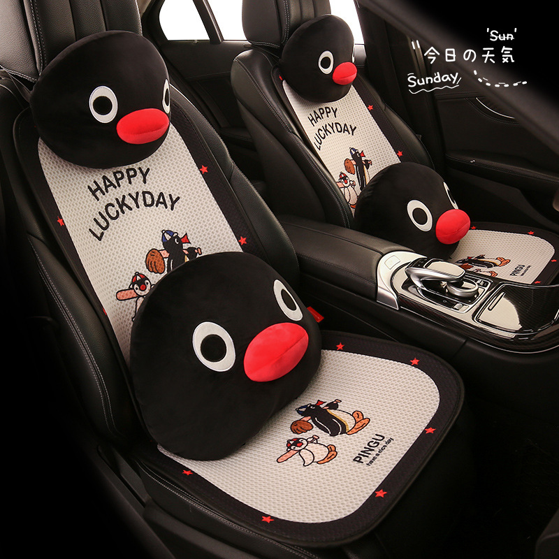 Cute cartoon penguin car headrest cushion, universal for all seasons, car neck support pillow, car seat pillow, lumbar support