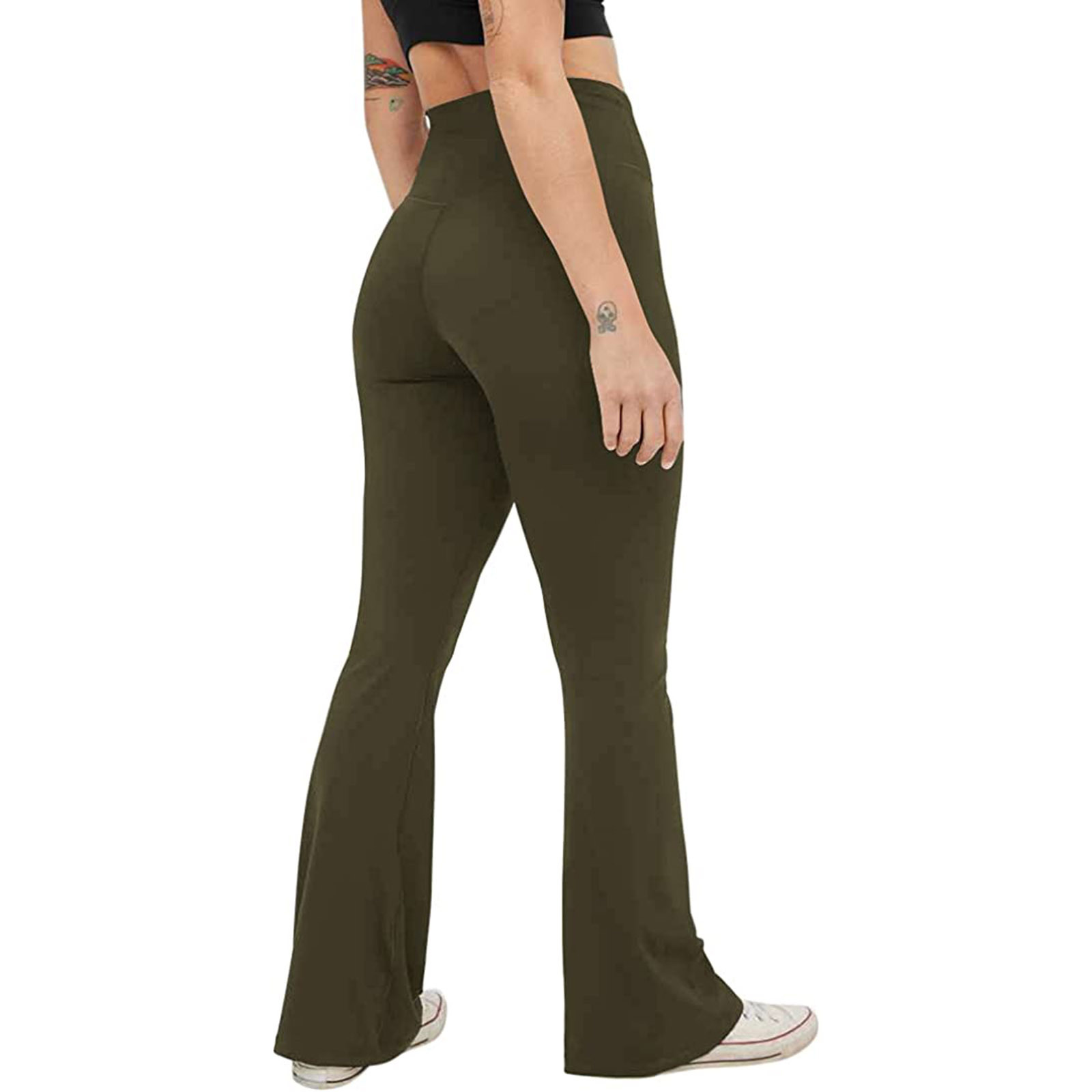 Ropa de mujer Nuevos pantalones de yoga acampanados deportivos casuales con cintura alta en forma de V para mujer XY840 color sólido_voghion.com