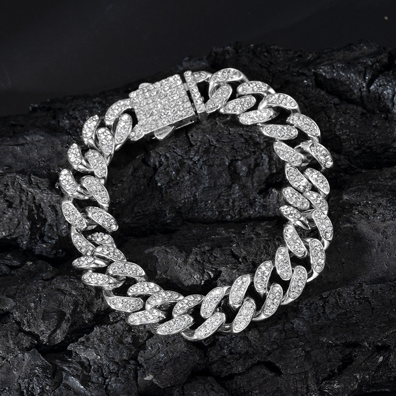 Bracciale a catena cubana con diamanti per uomo e donna_voghion.com