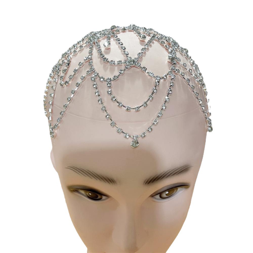 Nuevos accesorios transfronterizos de lujo populares personalizados de múltiples capas de agua gota frente Cadena de rendimiento europeo y americano mostrar accesorios para el cabello de diamante completo