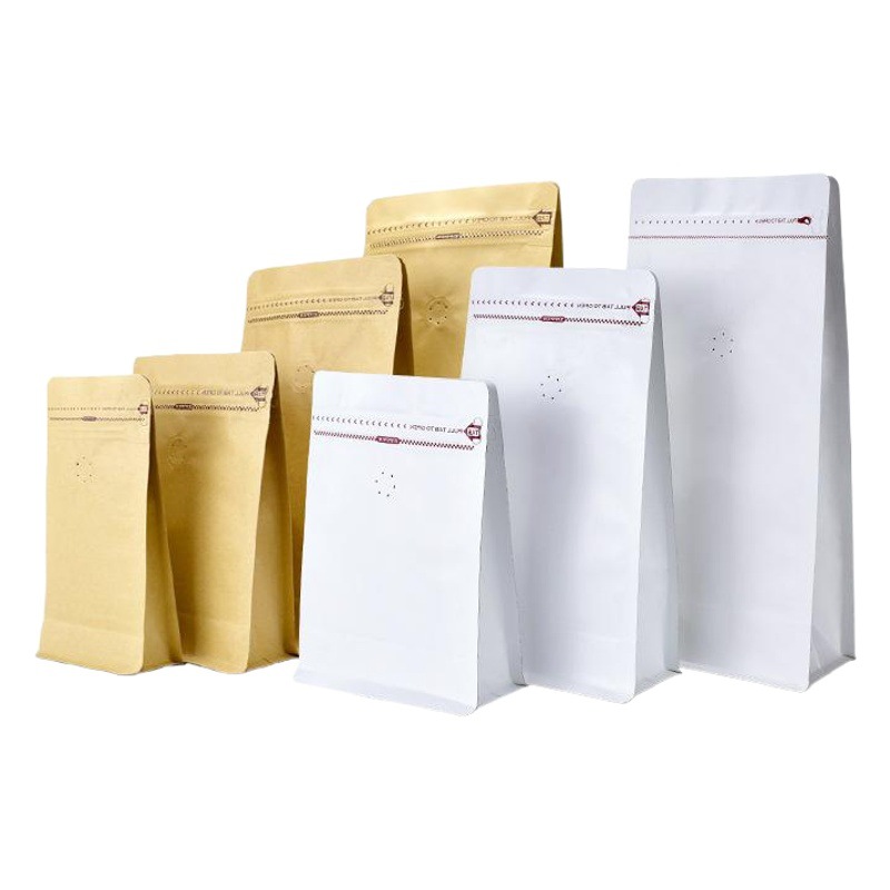 Bolsa de café válvula de aire unidireccional papel kraft bolsa de sellado de ocho lados bolsa de embalaje de granos de café bolsa de papel de aluminio de grado alimenticio venta directa de fábrica