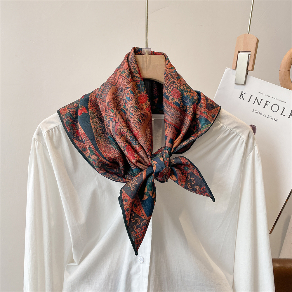 Printed Square Silk Scarf Elegant Chinese Style Shawl_voghion.com