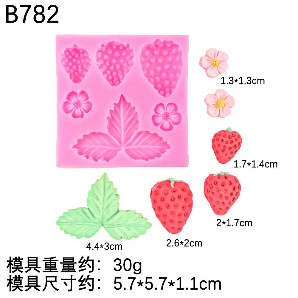 Tamaño molde de vela de fresa hoja de bricolaje yeso difusor fresa pastel de chocolate molde de silicona decorativo fondant