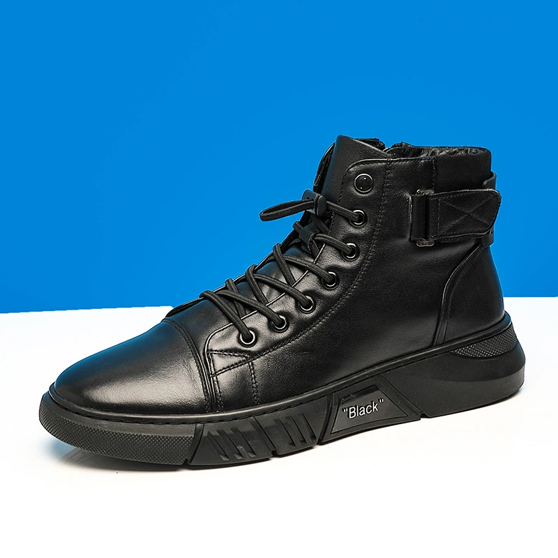 Ботинки Martin из натуральной кожи, мужские зимние ботинки на флисовой подкладке, короткие ботинки в британском стиле, Мужская хлопчатобумажная обувь, черные мужские кожаные ботинки в британском стиле