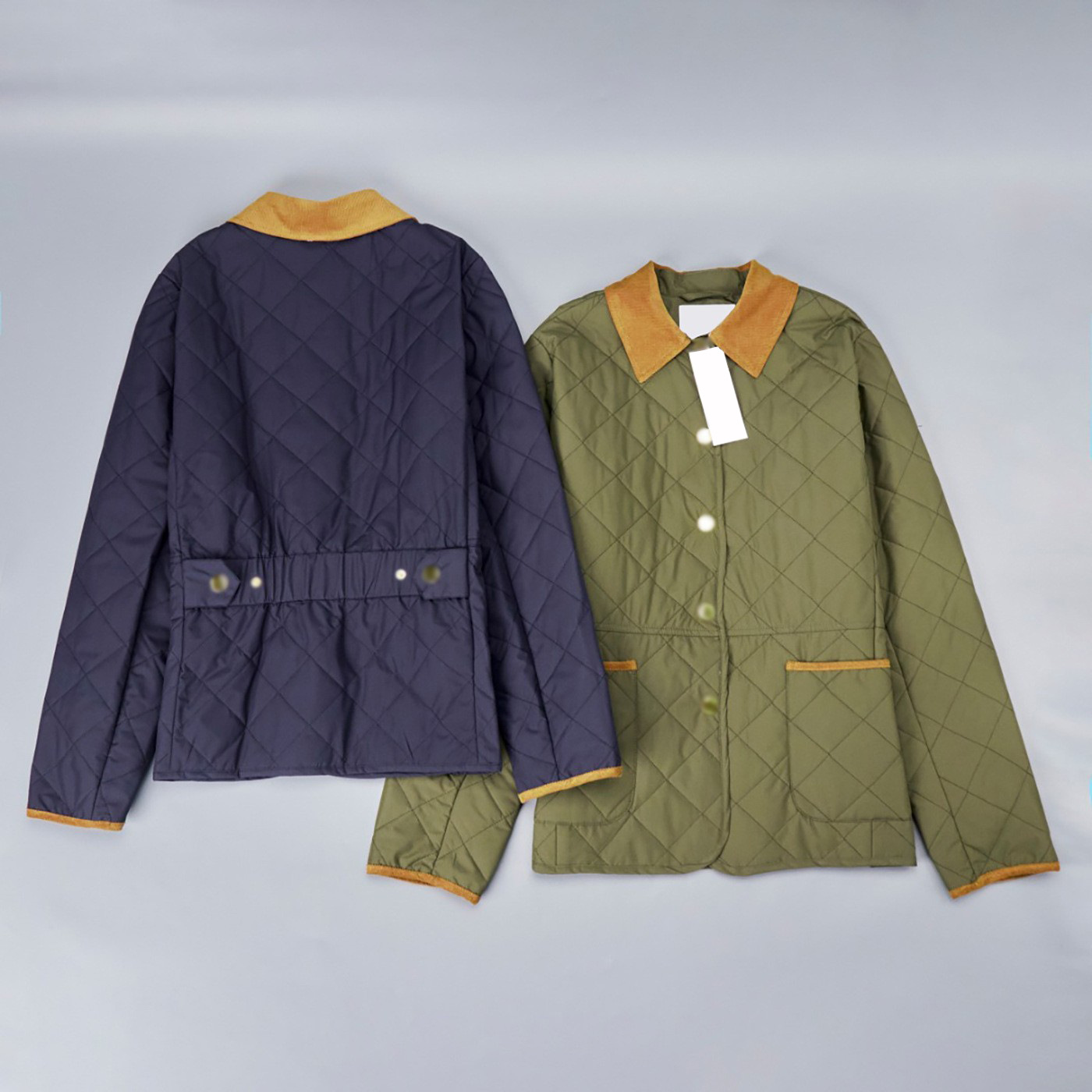 2025 New Autumn/Winter Women's Collared Diamond Quilted Corduroy Color-Blocked Cotton-Padded Jacket