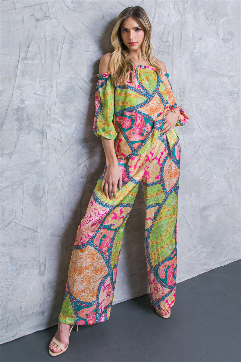 350g Weight 3/4 Length Sleeve Sleeve Length Spandex, Polyester Fabric Type Pant Co-ord Set Sets Type 2 Pieces Set Quantity Holiday, Daily Occasion Holiday Daily Women's Vacation Abstract Spandex Polyester Printing Pant Co-ord Set Pants Sets