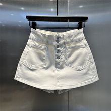 欧货辣妹前排扣假两件设计水洗白色牛仔裤裙2024夏季款清新A短裤