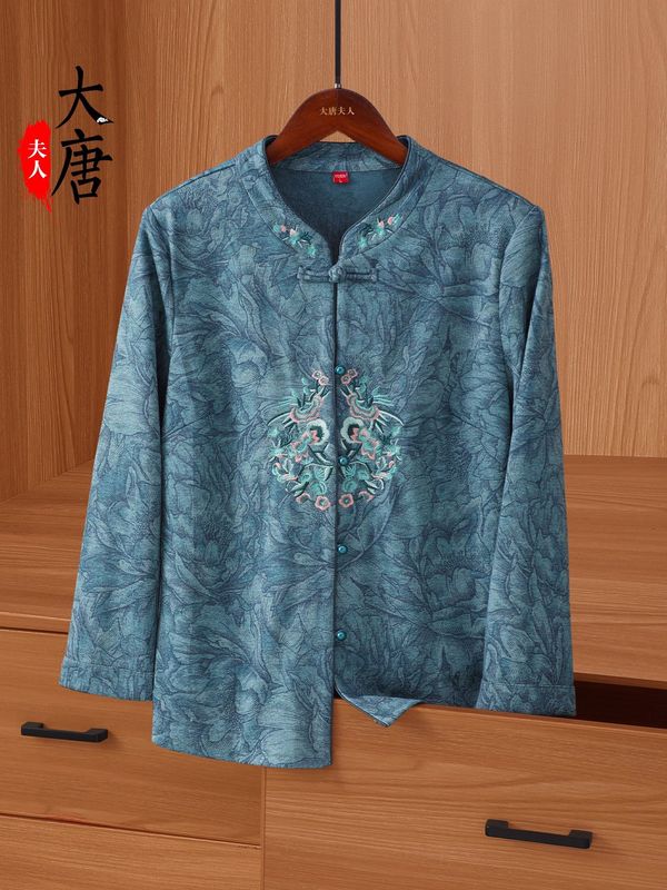 中老年人秋装外套女奶奶衣服2025新款长袖中式衬衫妈妈套装薄立领|undefined