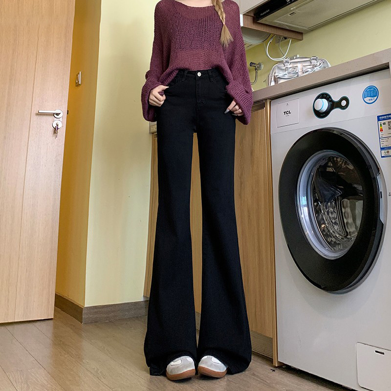 加绒保暖复古蓝高腰微喇牛仔裤女宽松显瘦时尚百搭不贴腿微喇裤子|undefined