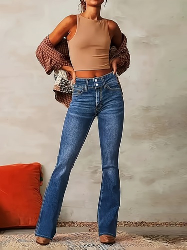 Large Stretch High Waisted Double Breasted Straight Leg Cross-border