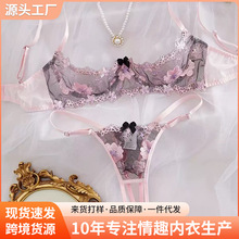 欧式跨境新款蕾丝刺绣情趣内衣套装镂空性感辣妹文胸套装厂家批发