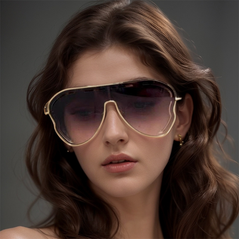 Gafas de sol de una pieza de montura grande europeas y americanas para mujer, espejo de sapo de protección UV hueco de alta gama para exteriores, sunglasses