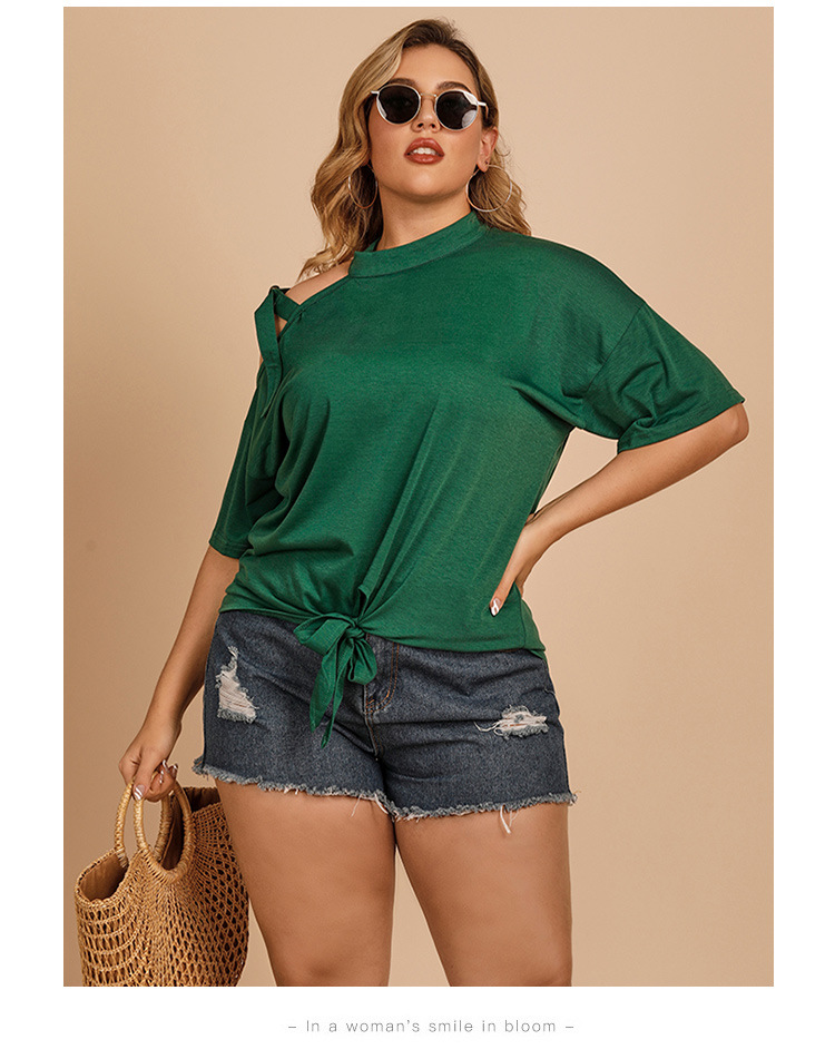 Plus Size Solid Color One-Shoulder Top NSJR59636