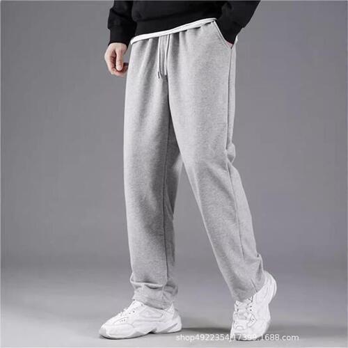 Sweatpants, four-season men's casual pants, straight leg, loose, solid color, thin and velvet pants, fashion brand bottoms