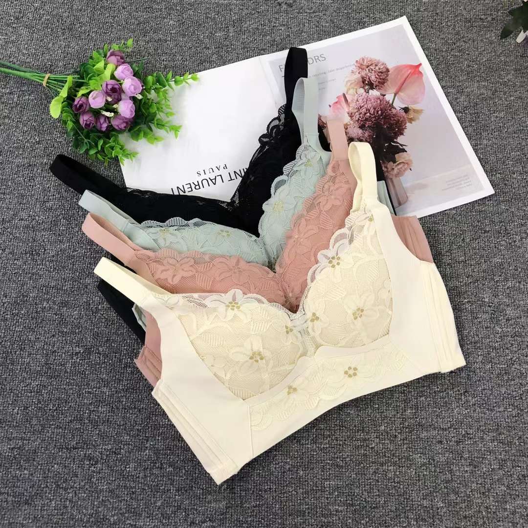 Nuevo sujetador inalámbrico moda Jacquard de encaje transpirable cómodo clásico cuatro breasted ropa interior para las mujeres al por mayor