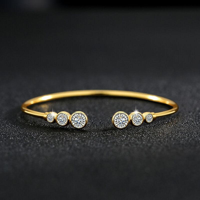 European and American Design All-Over S925 Sterling Silver Round Zirconium Open Bracelet Simple and Fashionable Adjustable Exquisite Bracelet for Women