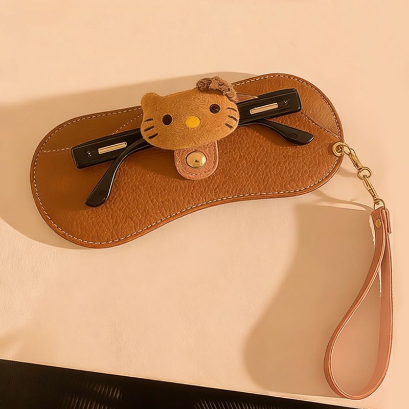 Cute Kt Cat Leather Glasses Case Portable Women's Sunglasses Pouch with Neck Strap Anti-Lost Anti-Pressure Protective Cover Storage Bag Cute Kt Cat Leather Glasses Case Portable Women's Sunglasses Pouch with Neck Strap Anti-Lost Anti-Pressure Protective Cover Storage Bag
