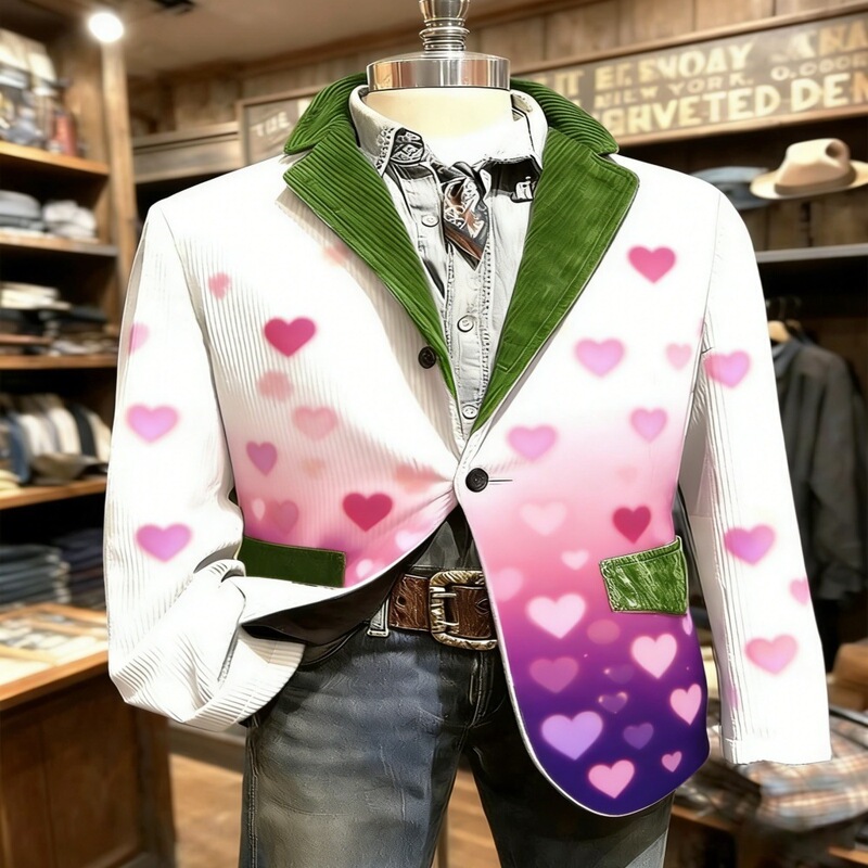 2026 New Valentine's Day Casual Suit for Men, Corduroy Suit with 3D Print, Casual Jacket 2026 New Valentine's Day Casual Suit for Men, Corduroy Suit with 3D Print, Casual Jacket
