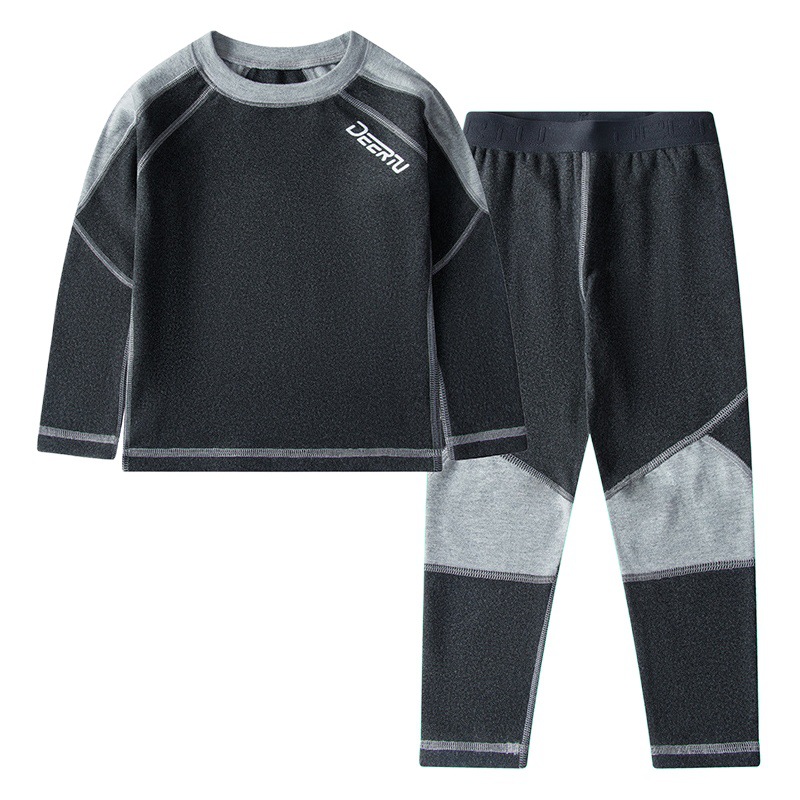 Otoño e invierno Traje de ropa interior térmica para niños Pijamas de costura engrosada Ropa de hogar para hombres y mujeres de cuello redondo para niños medianos y grandes Ropa de otoño Pantalones largos