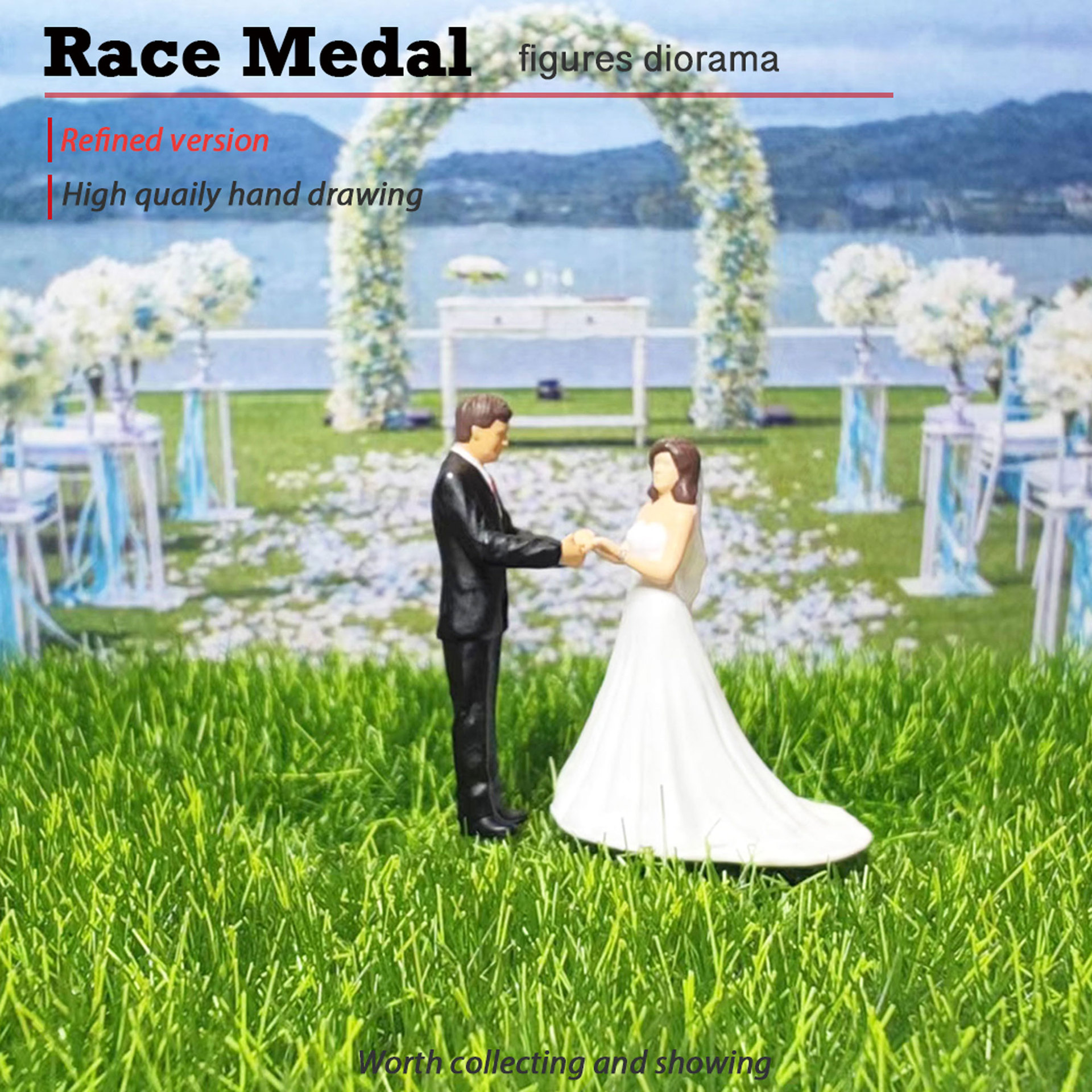 RM miniatura macro escena modelo micro villano mango novia y novio puede ser equipado con barro pensar país Iglesia lámpara adornos