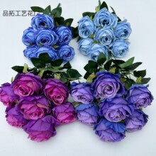 把束玫瑰花浪漫婚礼堂路引插花假花 酒店拱门装饰绢花 7头雪山玫